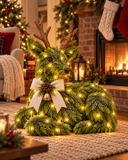 ✨Woodland Welcome Reindeer – Lighted Evergreen Christmas Deer Decor for Front Porch & Home