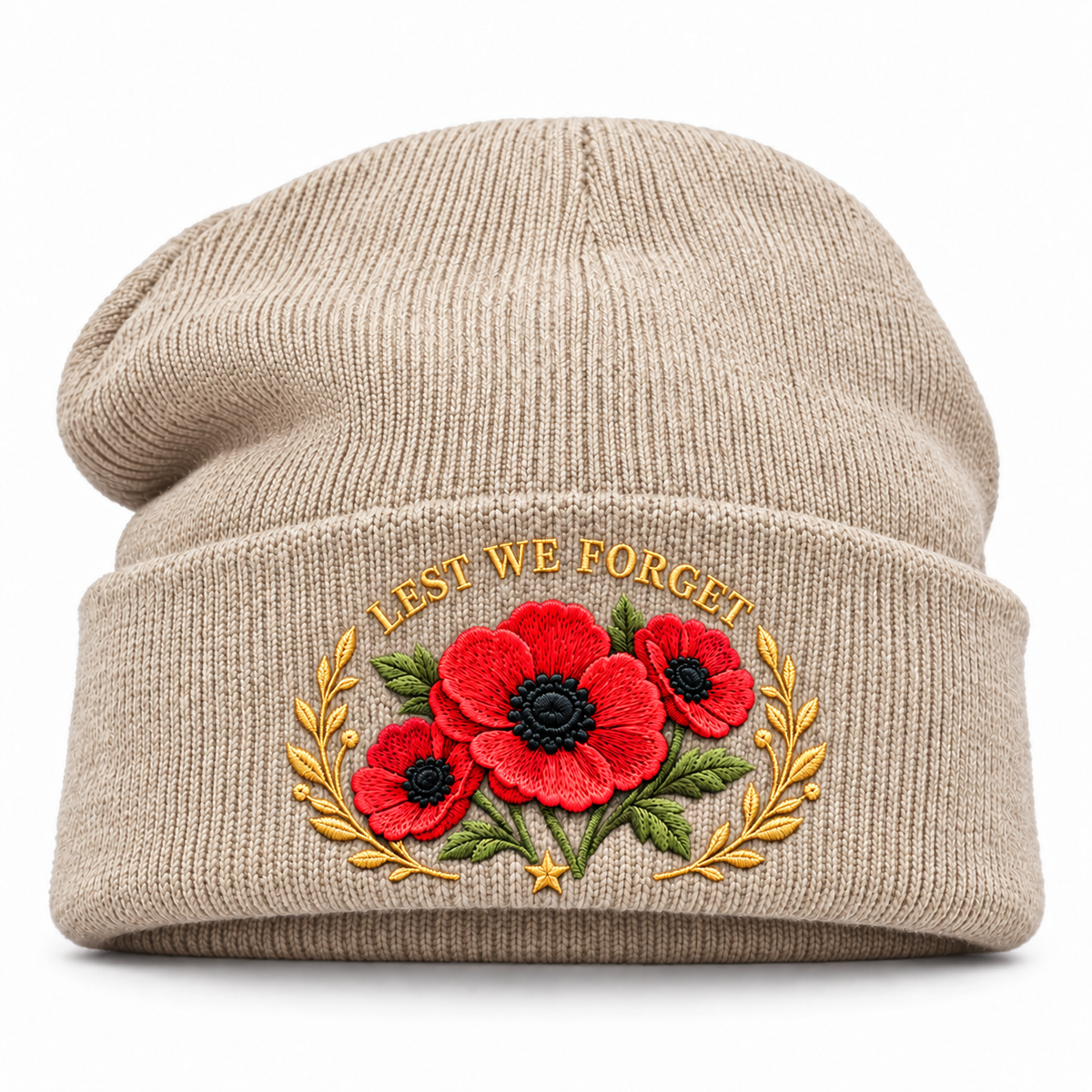 🌺 Remembrance Poppy Embroidered Beanie - A Tribute to Those Who Served