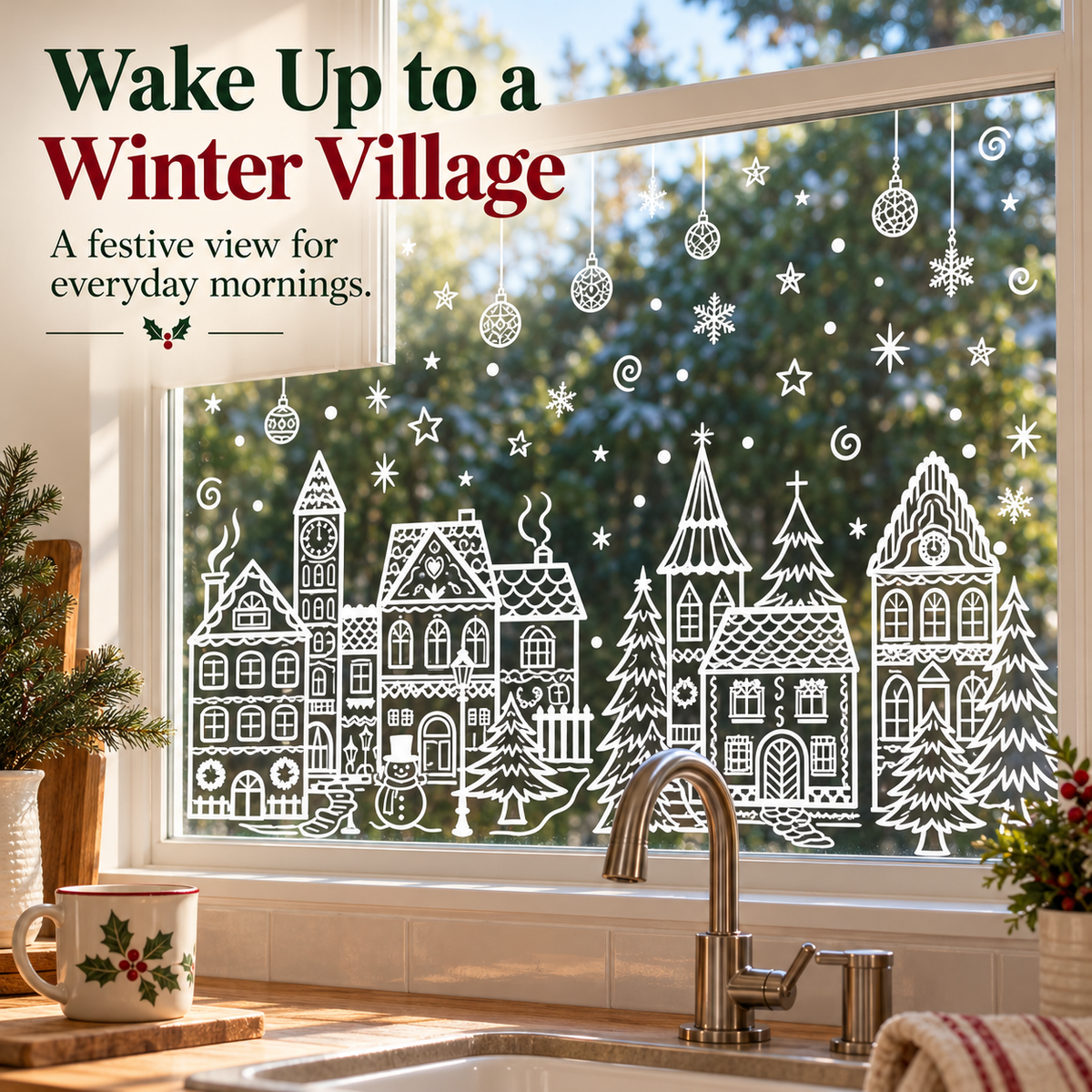 🎄 Snowy Christmas Village Window Decorations ❄️
