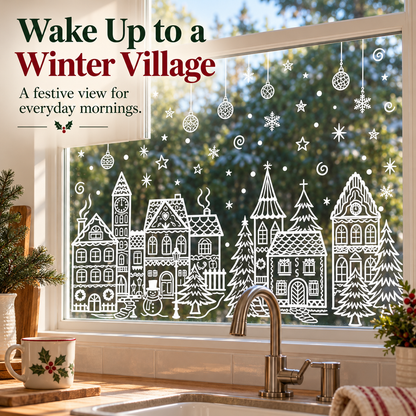 🎄 Snowy Christmas Village Window Decorations ❄️