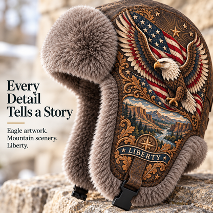 🦅 “Wings of Freedom” Genuine Leather Winter Trapper Hat with Plush Lining
