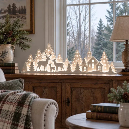 Light-Up Christmas Deer & Snowy Village Window Decor – 2-piece LED set ✨