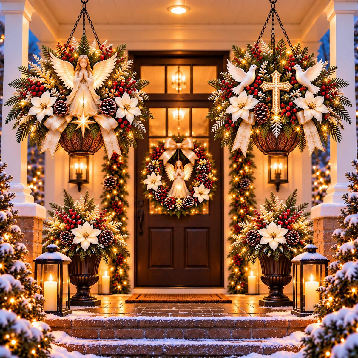 🎄 CHRISTMAS LIMITED-TIME 50% OFF | Christian Christmas Hanging Basket™ – Angel & Dove Faith-Inspired Holiday Porch Decor