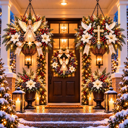 🎄 CHRISTMAS LIMITED-TIME 50% OFF | Christian Christmas Hanging Basket™ – Angel & Dove Faith-Inspired Holiday Porch Decor