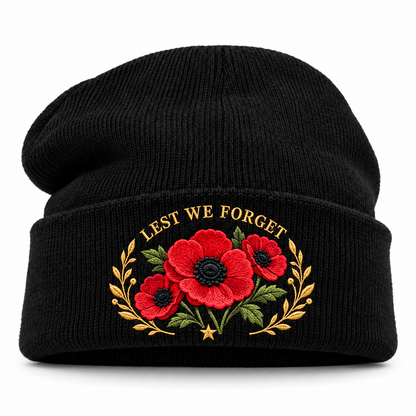 🌺 Remembrance Poppy Embroidered Beanie - A Tribute to Those Who Served