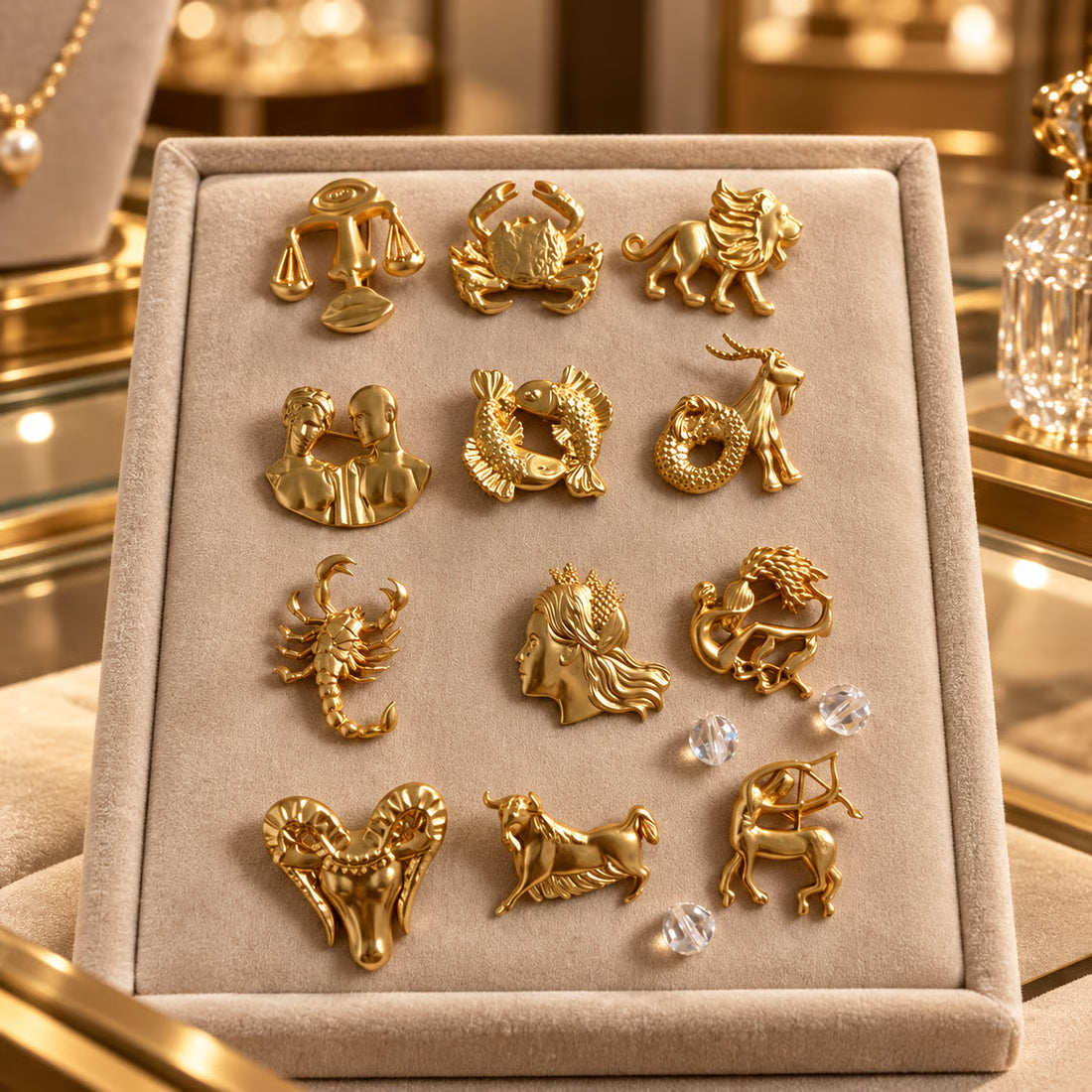 Vintage Gold-Tone Zodiac Sign Brooch