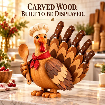 🦃 Messerhalter aus Holz in Truthahnform – Küchendekoration für Thanksgiving
