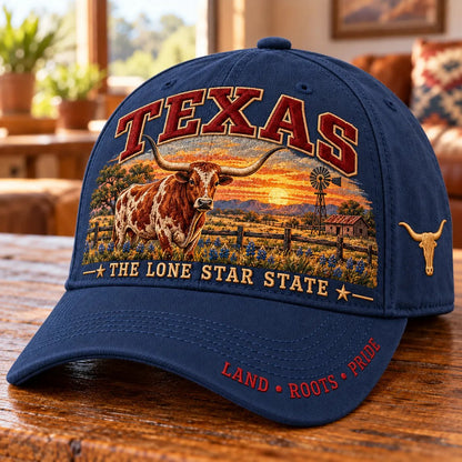 🤠 Texas Lone Star Longhorn Cap | Cotton-Poly Blend • Detailed Embroidery • Adjustable Fit