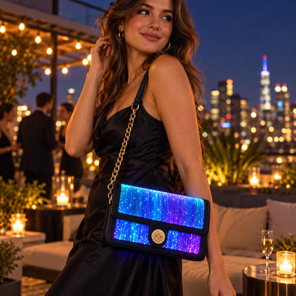 Fiber Optic Light Up Crossbody Bag, 7 Colors Glowing PU Leather Shoulder Purse