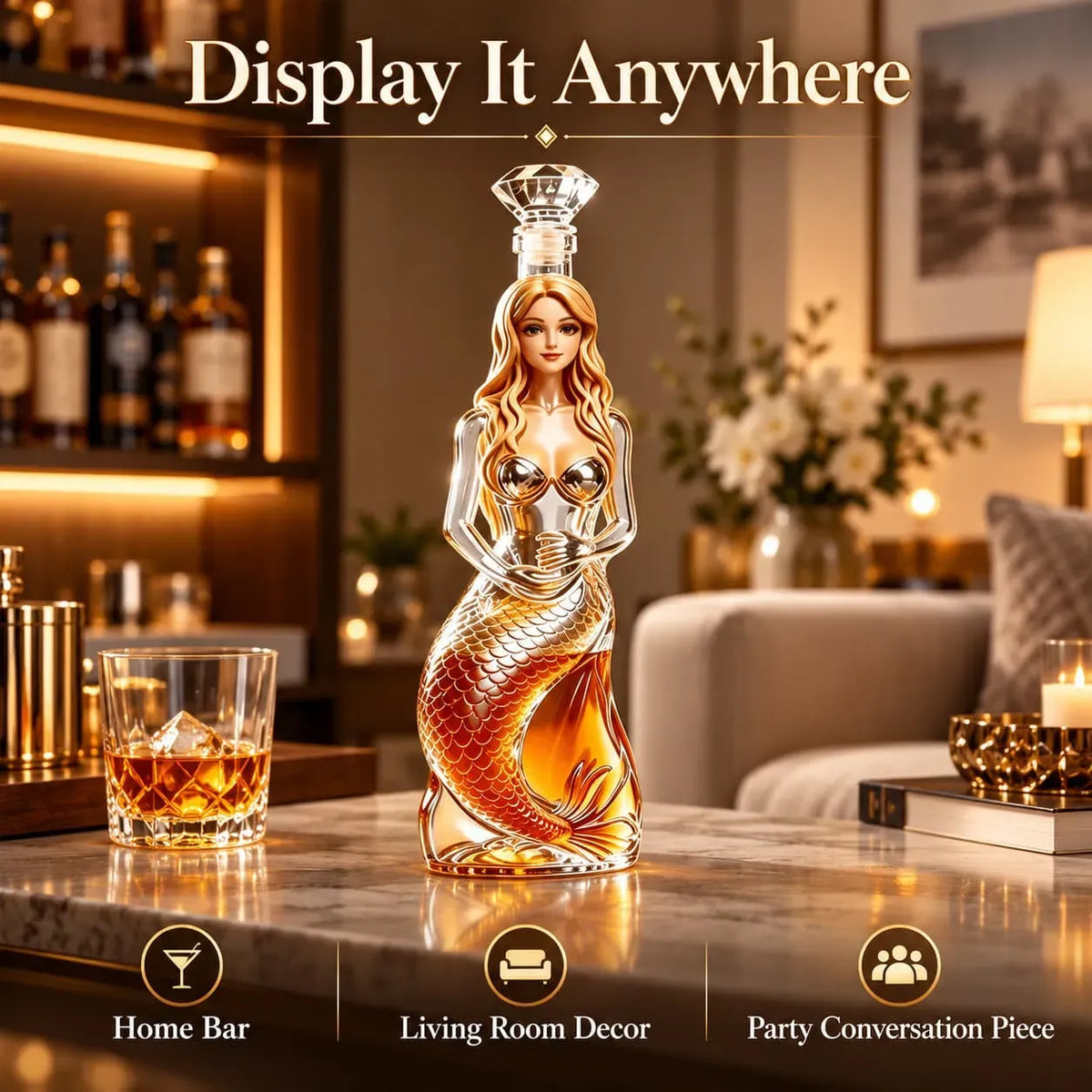 Enchanted Mermaid Glass Whiskey Decanter