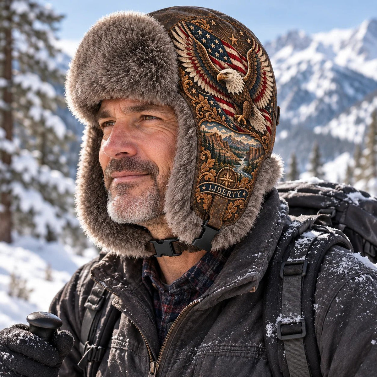 🦅 “Wings of Freedom” Genuine Leather Winter Trapper Hat with Plush Lining