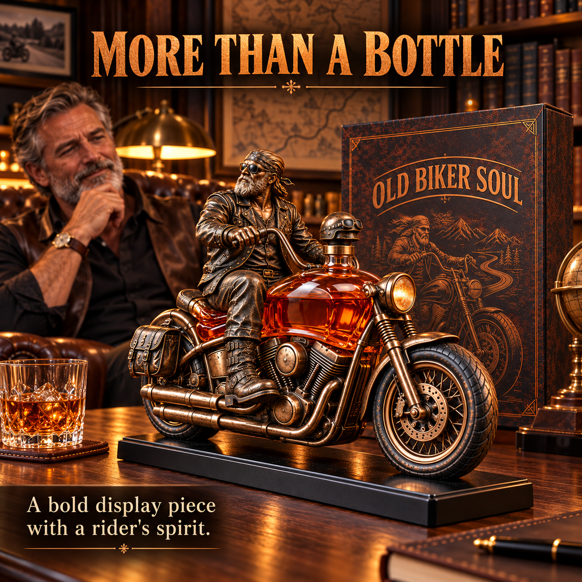 Old Biker Soul Motorcycle Whiskey Decanter