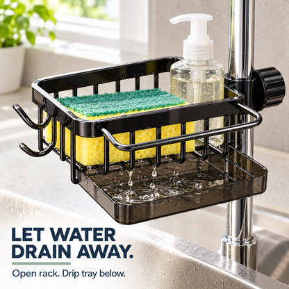 Faucet-Mounted Sink Organizer with Drip Tray