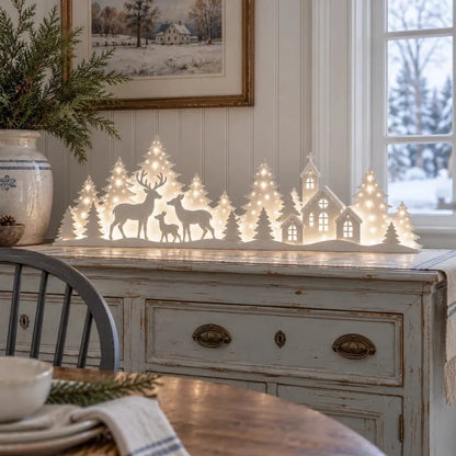 Light-Up Christmas Deer & Snowy Village Window Decor – 2-piece LED set ✨