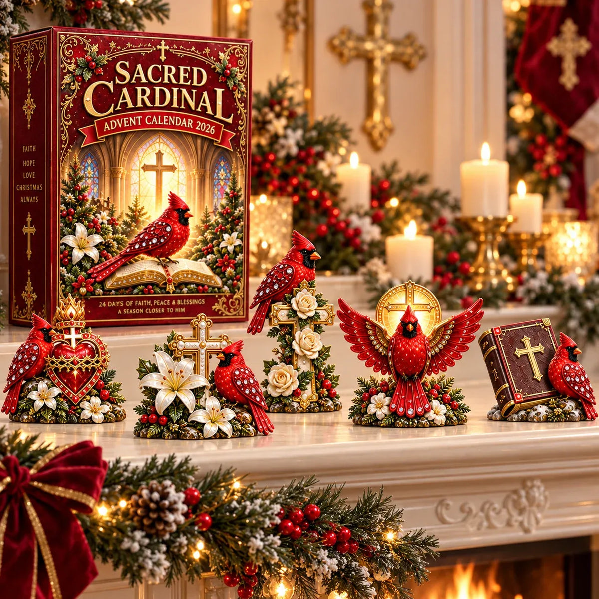 2026 Cardinal Jesus Cross 24-Day Advent Calendar – Faith-Inspired Christmas Countdown with 24 Collectible Miniatures