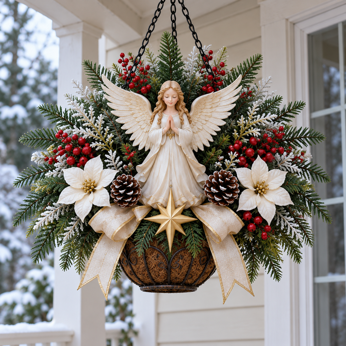 🎄 CHRISTMAS LIMITED-TIME 50% OFF | Christian Christmas Hanging Basket™ – Angel & Dove Faith-Inspired Holiday Porch Decor