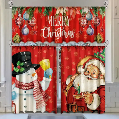 🎄3-Piece Christmas Kitchen Curtain Set | Water-Resistant Valance & Tier Curtains🏡