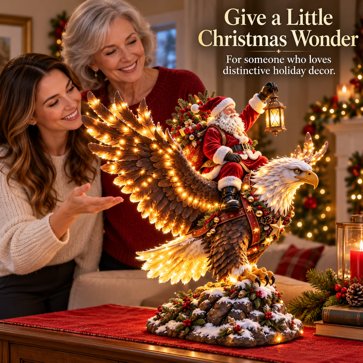 🎅 Sky Rider Santa – Lighted Eagle & Santa Figurine 🦅