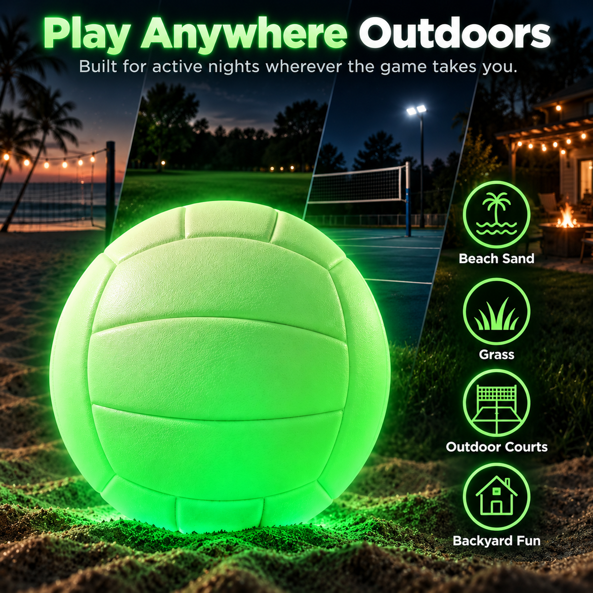 Play glow volleyball outdoors