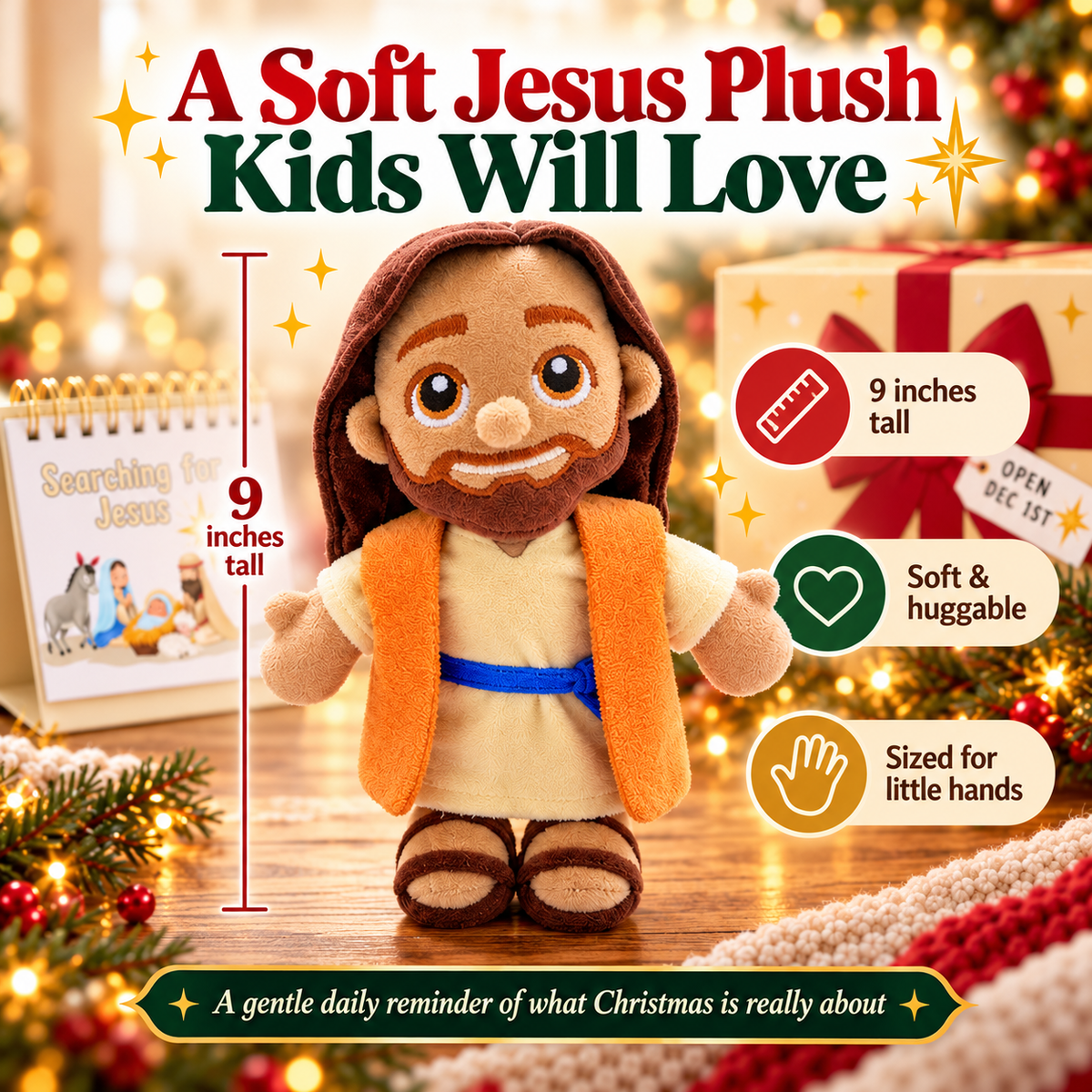 Searching for Jesus – 25-Day Christmas Advent Calendar with Jesus Plush, Bible Stories & Kids’ Activities