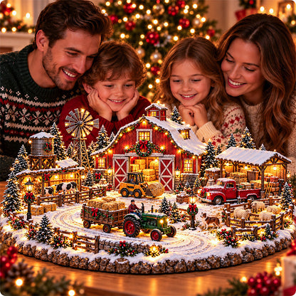 🎄🚜 Christmas Farm Village™ – Lighted Holiday Farm Scene with Tractor, Red Barn & Farm Animals
