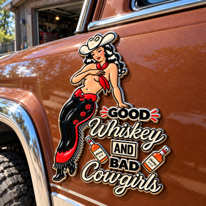 🤠 Vintage Cowgirl Western Metal Car Emblem | Retro Roadside Style🍻