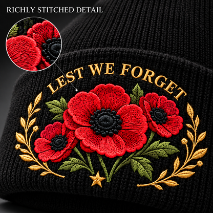 🌺 Remembrance Poppy Embroidered Beanie - A Tribute to Those Who Served