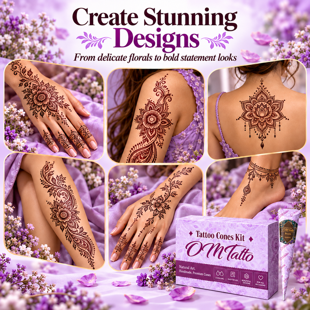 Inspiration gallery with floral and mandala body art examples