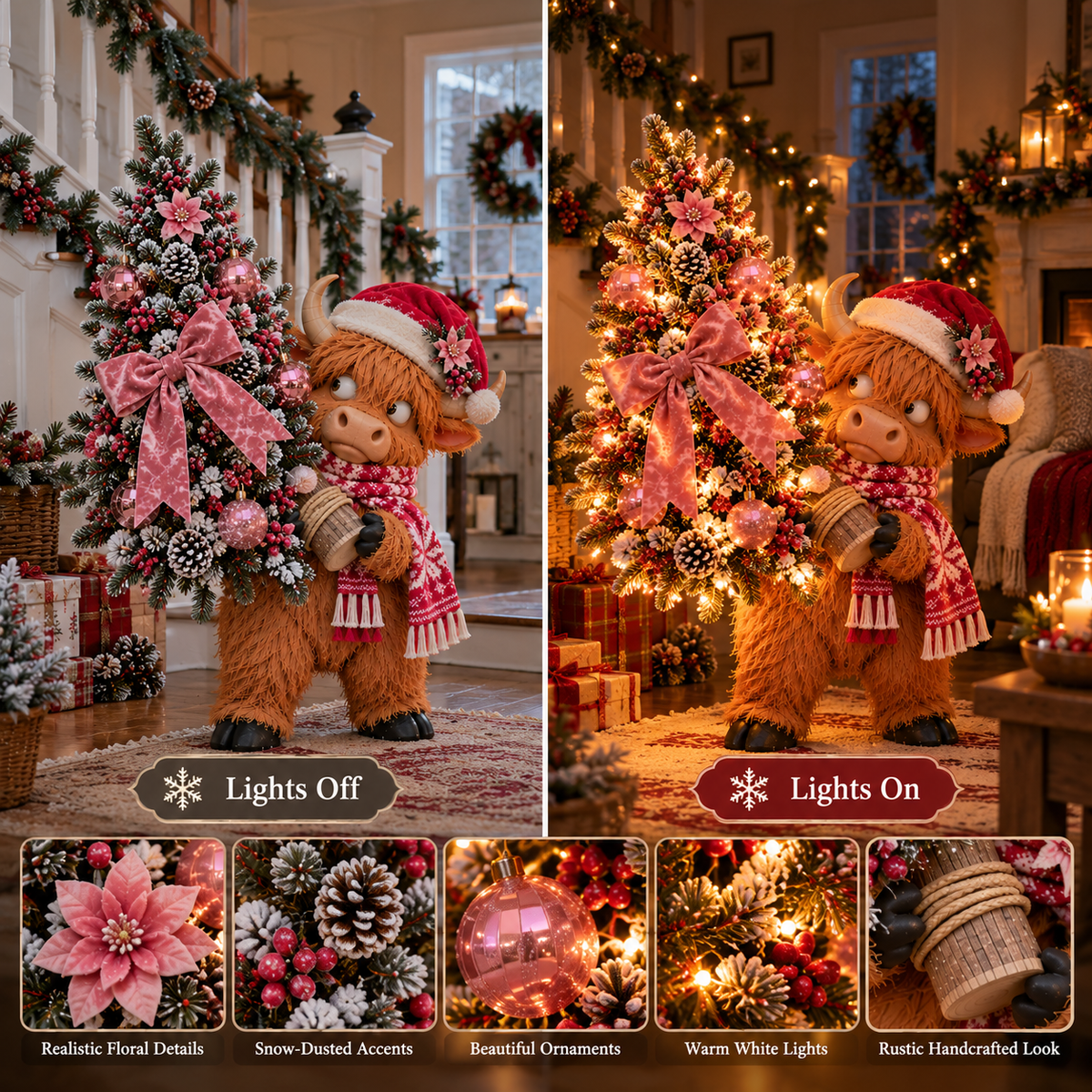 🎄🐮 🎀 The Pinkmas Tree Thief | Funny Light-Up Highland Cow Christmas Decor