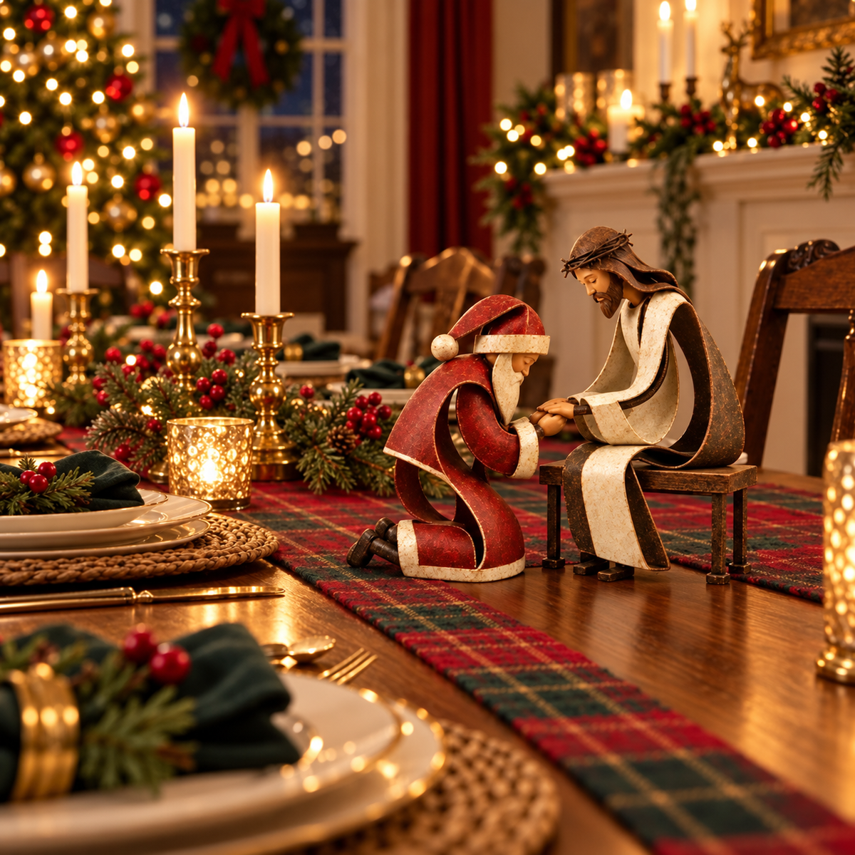 🎅✝️Santa Kneeling Before Jesus Christmas Figurines