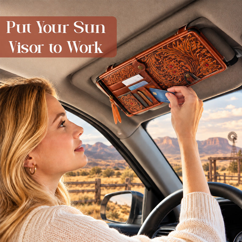 Vintage Western Floral Car Sun Visor Organizer – Vintage Style Storage Pouch