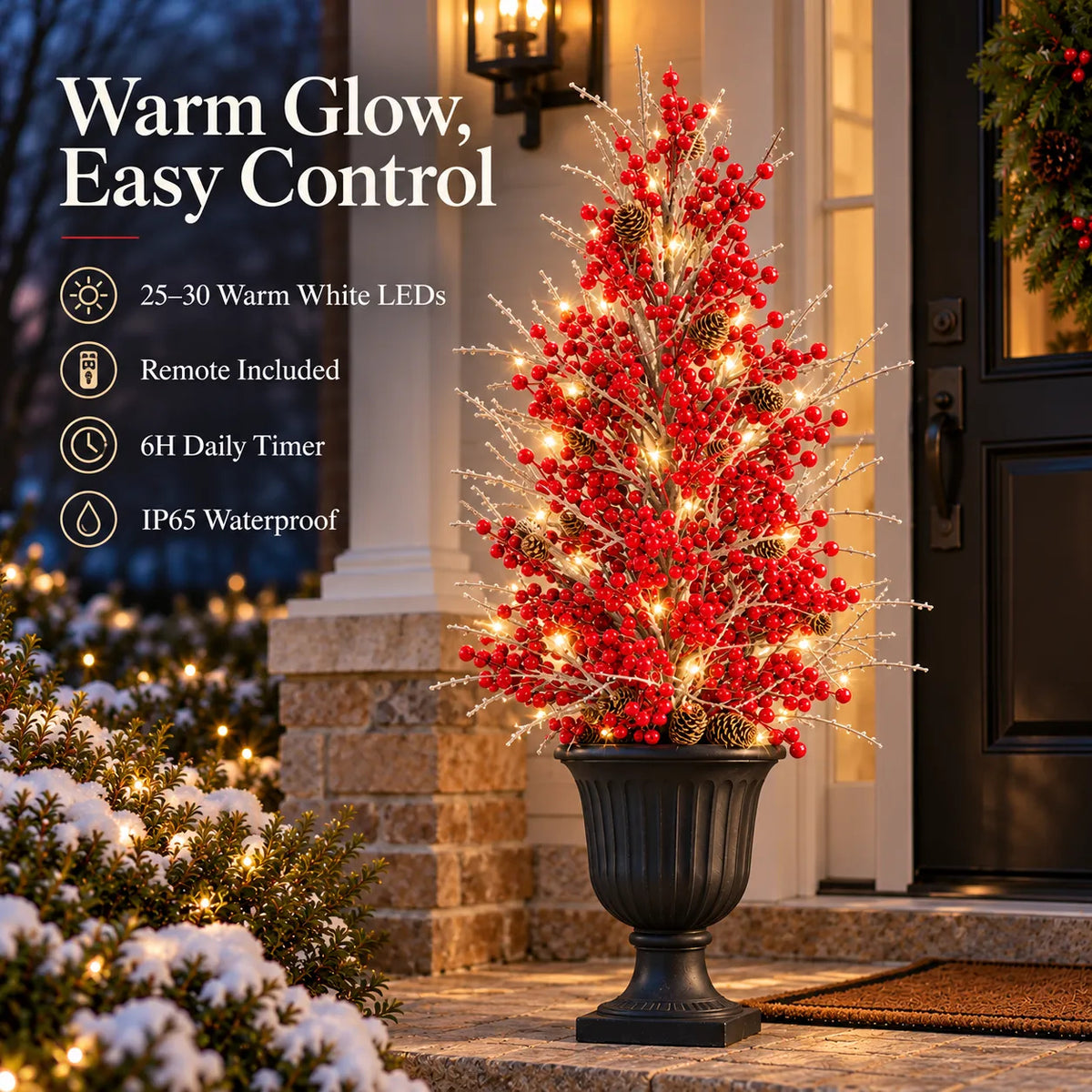 Warm white LED lighting with remote and timer features