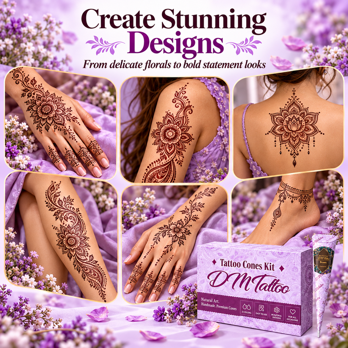 Inspiration gallery with floral and mandala body art examples