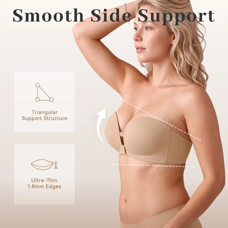 Stay-Up Strapless Front Closure Support Bra – No-Slip Lift & Smooth Side Fit