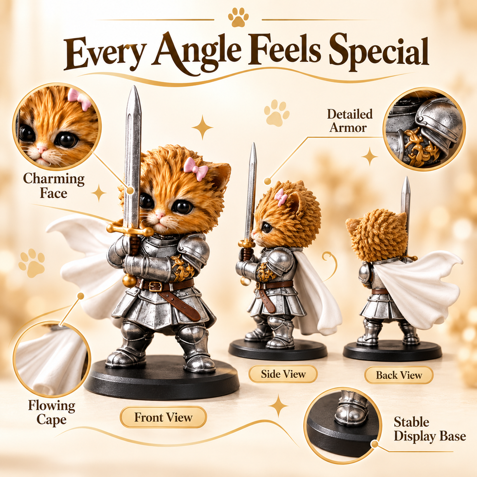 Knight Cat figurine front side and back views