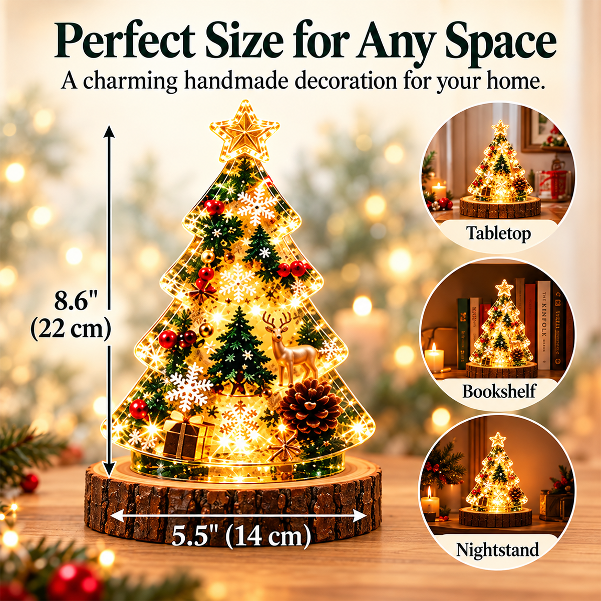 Christmas resin tree night light size guide