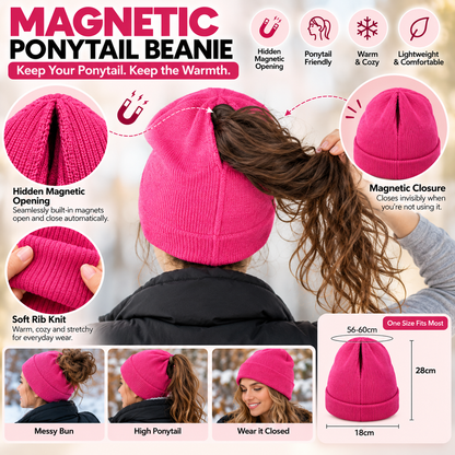 ✨2-in-1 Ponytail Knit Beanie — Features a built-in magnetic closure; no zipper design❄️