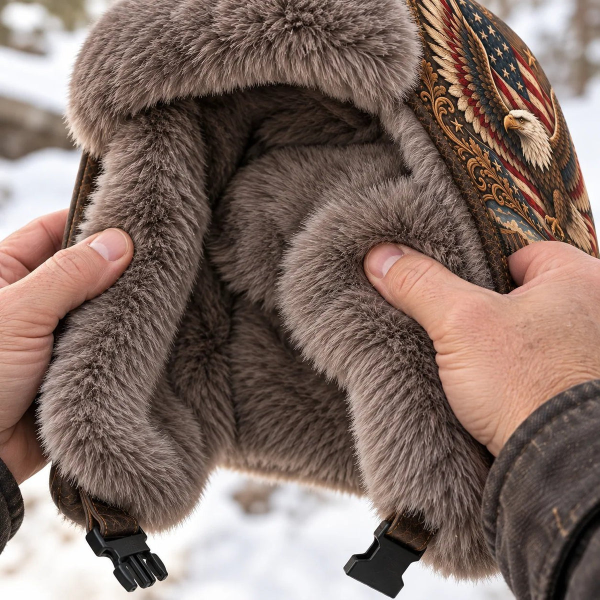 🦅 “Wings of Freedom” Genuine Leather Winter Trapper Hat with Plush Lining