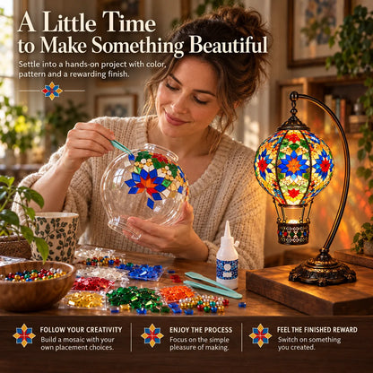 ⏳ Last Day 49% OFF – 🎨 Beginner-Friendly Turkish Mosaic Hot Air Balloon Lamp DIY Kit | Complete Kit with Mosaic Pieces, Tools & USB Light Included ✨