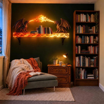 🔥 LAST DAY 49% OFF 🔥 Dual Dragon Plasma Arc Wall Shelf | Gothic Floating Decor & Ambient Lamp 🐉⚡