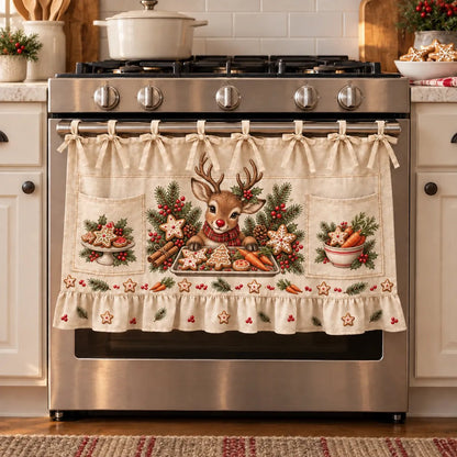 ⏳ Last Day 49% OFF – 🎄 Christmas Kitchen Tie-On Skirt | Festive Holiday Designs with Pockets & Ruffled Trim ✨