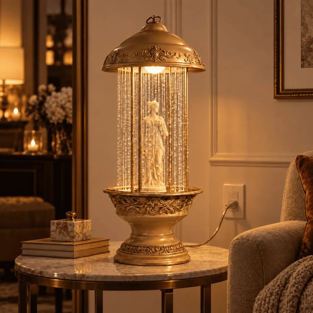 Vintage Oil Rain Lamp with Classical Statue