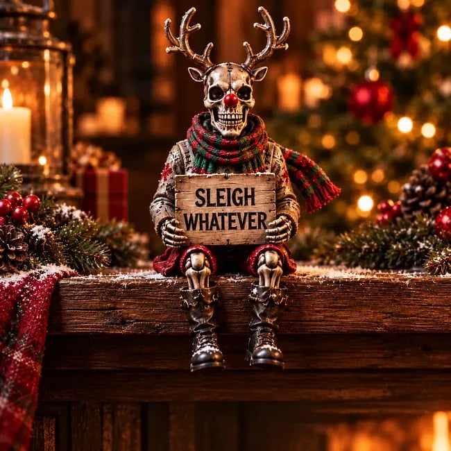 💀🎄 Naughty Christmas Skeletons – 6-Style Gothic Holiday Shelf Sitters.