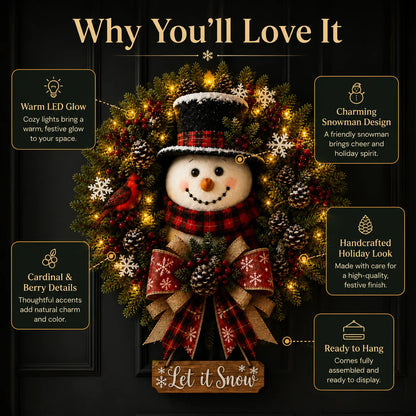 ✨✨ Hot Sale 49% OFF ⛄ Pre-Lit Snowman Christmas Wreath – Bring Holiday Cheer to Every Door