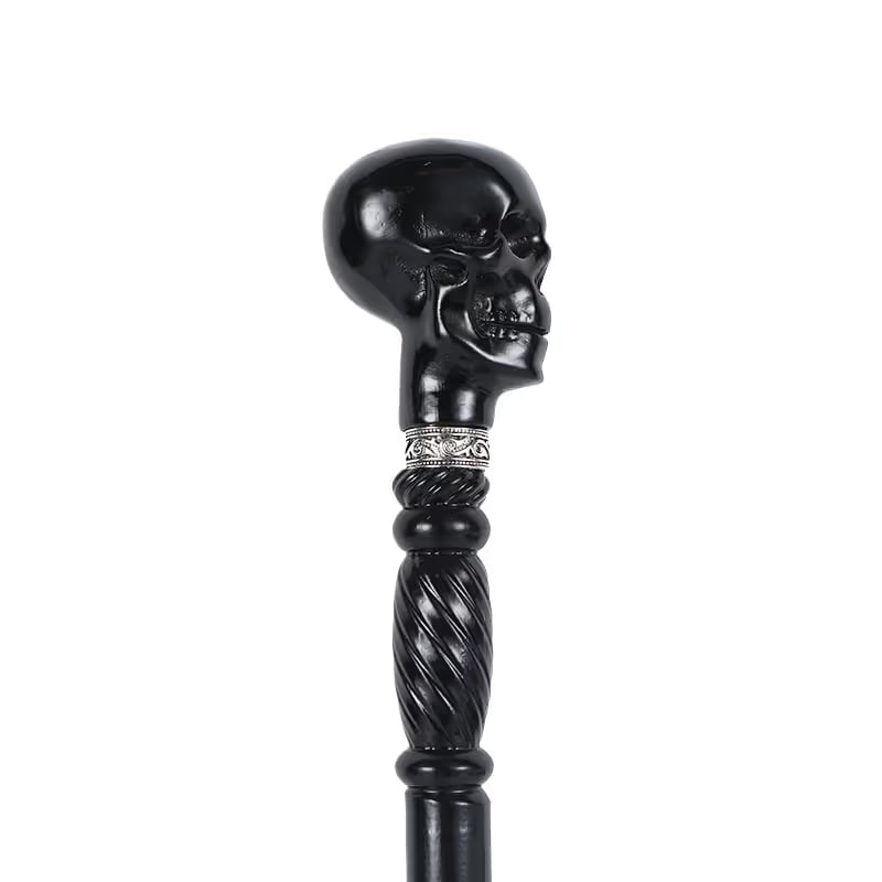 💀Black Devil Skull Wooden Walking Cane