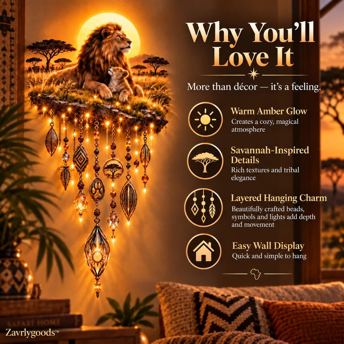 Majestic Savannah Family Glow™ – Lion & Cub Illuminated Wall Decor