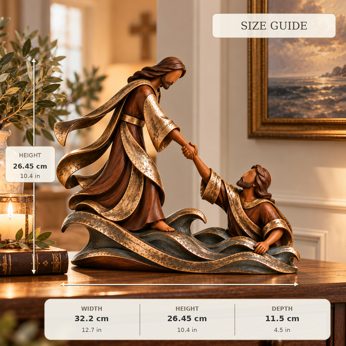 ✝️ He Reached for Me™ – Jesus Saves Peter from the Waves Sculpture | Christian Faith & Hope Home Decor