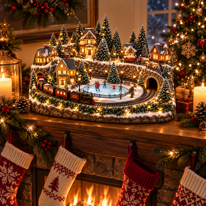 🚂🎄 Whimsical Light-Up Christmas Village — Animated Holiday Tabletop Decor