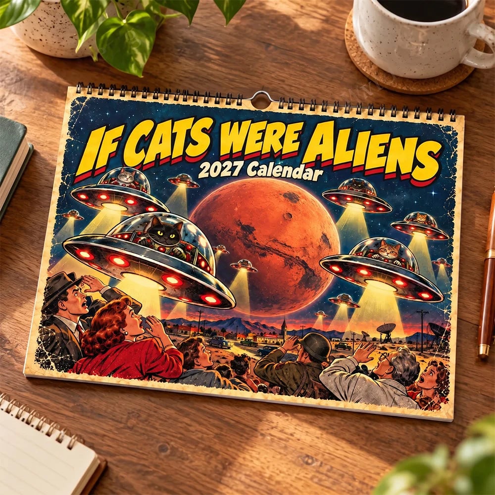 👽🐱 Cosmic Cat Invasion 2027 Calendar – Hilarious Alien Kitty Artwork for Cat Lovers & Sci-Fi Fans 🛸✨