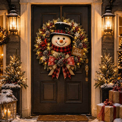 ✨✨ Hot Sale 49% OFF ⛄ Pre-Lit Snowman Christmas Wreath – Bring Holiday Cheer to Every Door